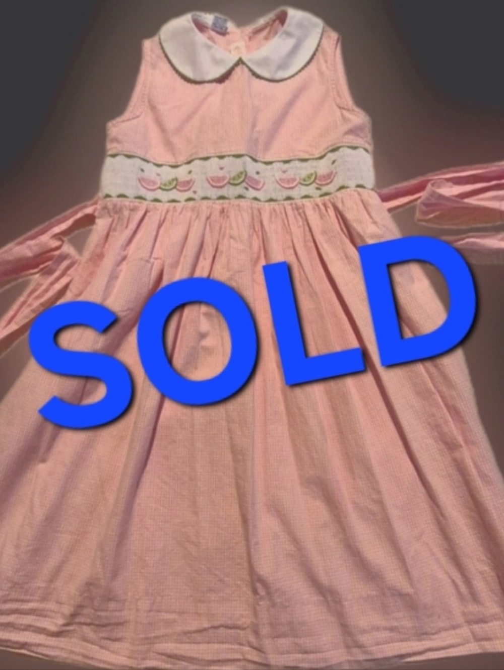Anavini girls size 6X pink and white gingham smocked with watermelon design VGUC